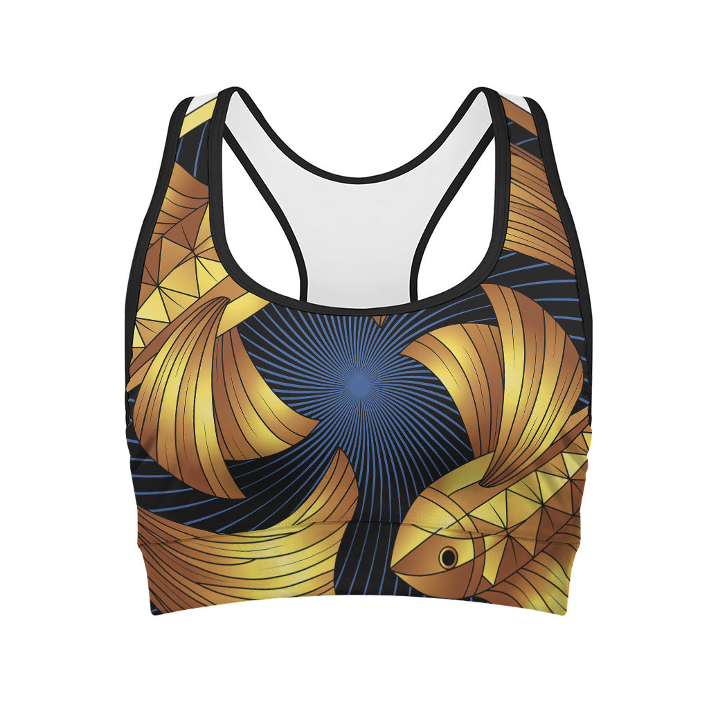 Golden Pisces Zodiac Sign Print Women's Sports Bra