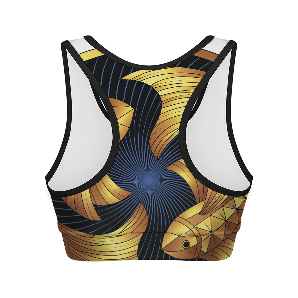 Golden Pisces Zodiac Sign Print Women's Sports Bra
