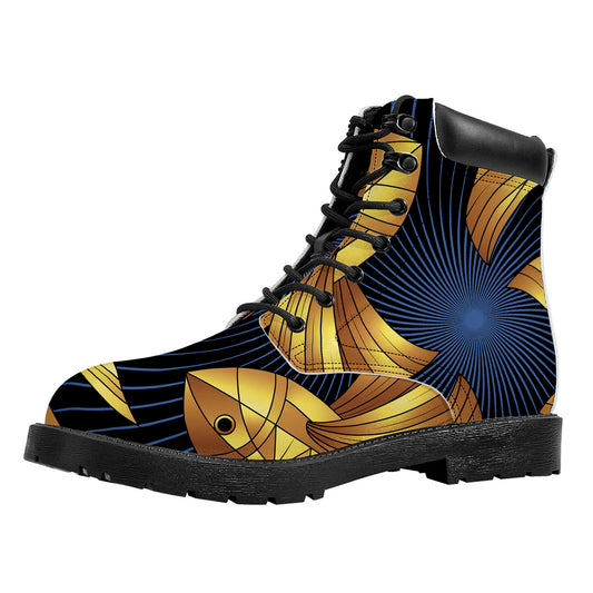 Golden Pisces Zodiac Sign Print Work Boots