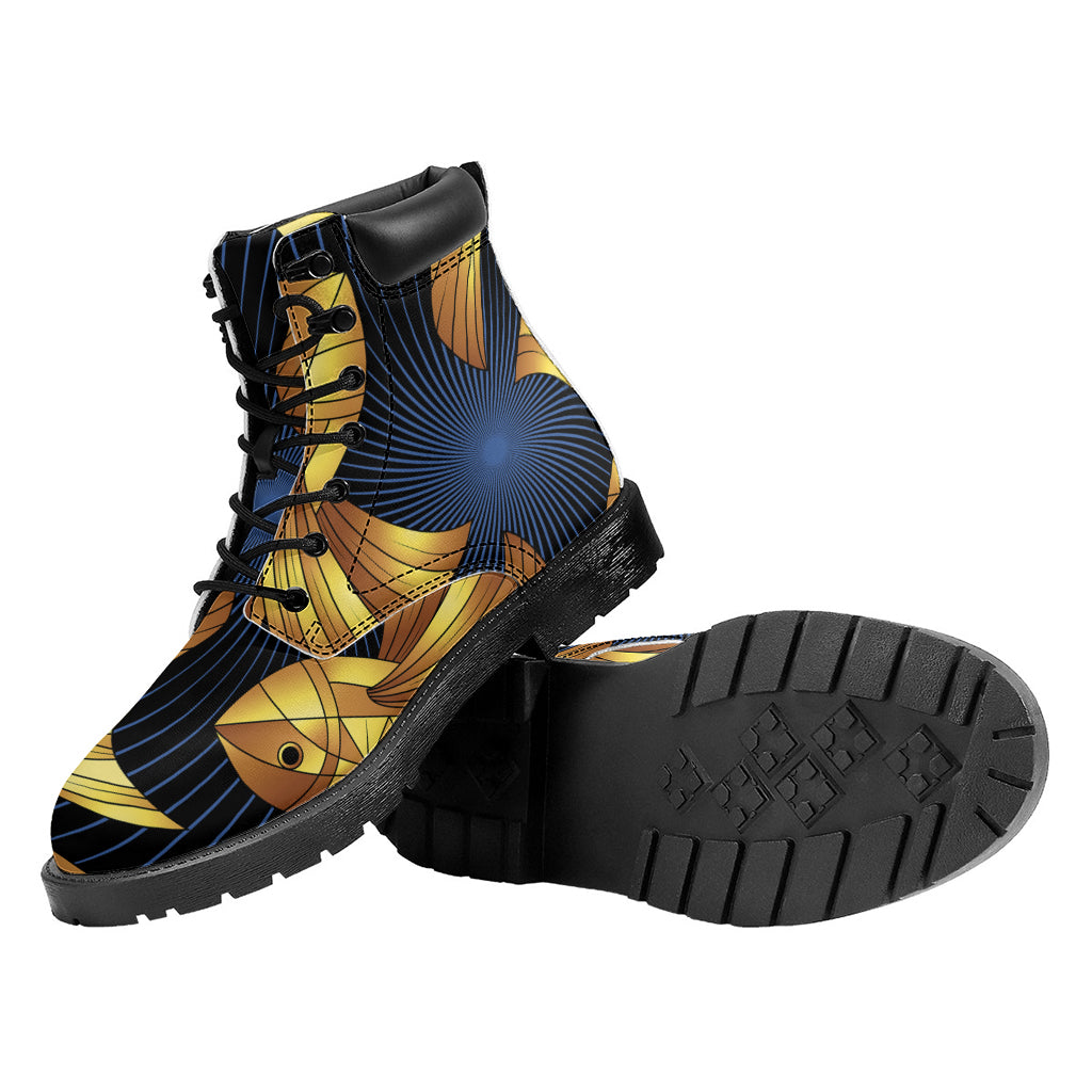 Golden Pisces Zodiac Sign Print Work Boots