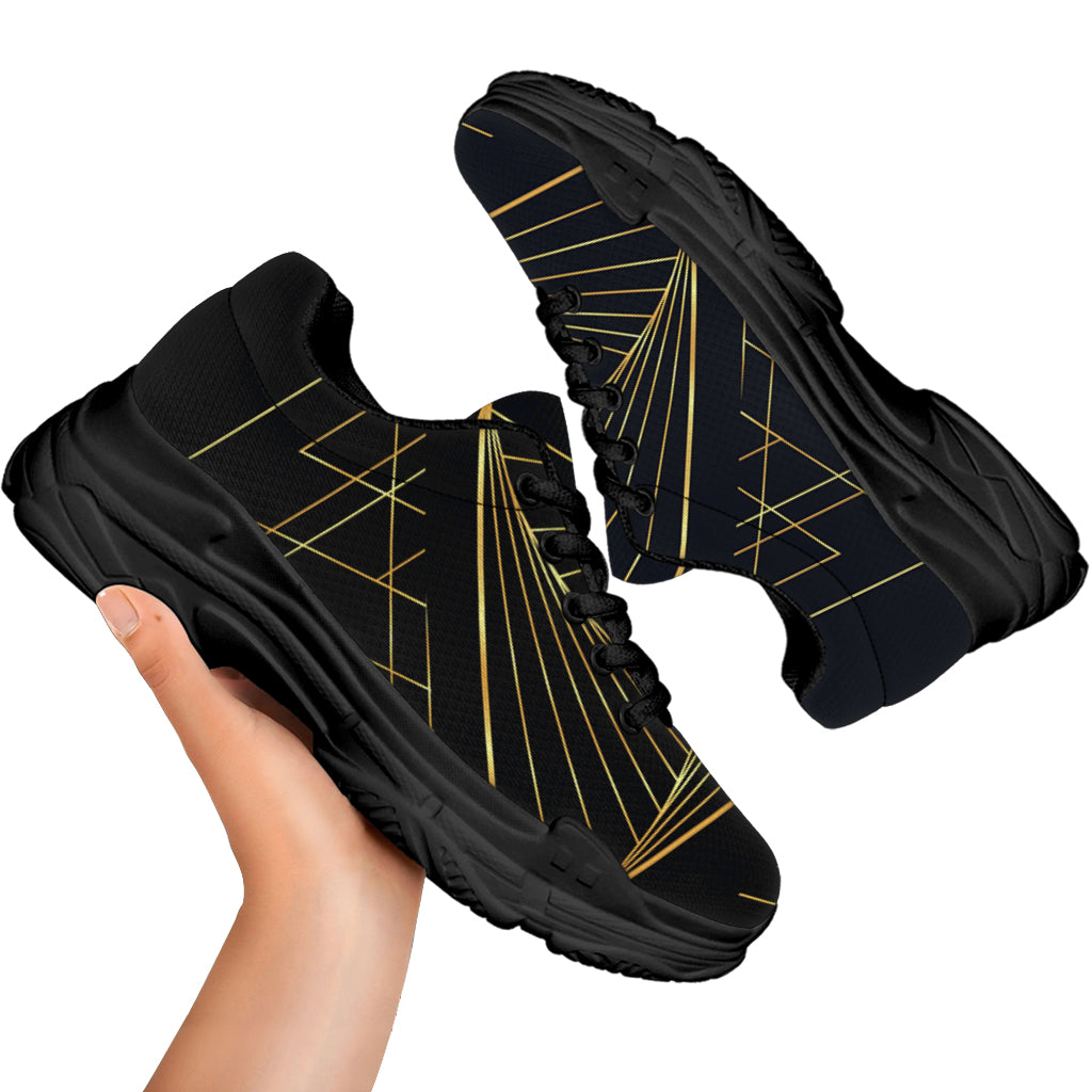 Golden Pyramid Print Black Chunky Shoes