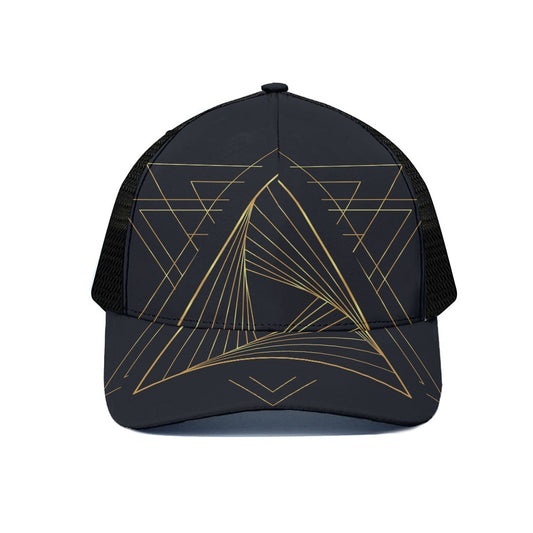 Golden Pyramid Print Black Mesh Trucker Cap