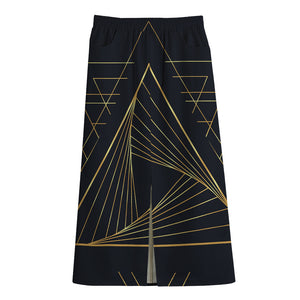 Golden Pyramid Print Cotton Front Slit Maxi Skirt