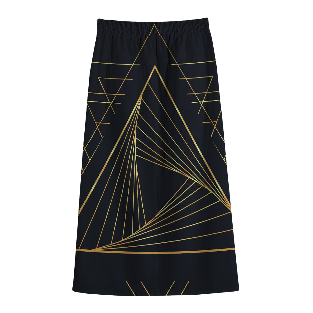 Golden Pyramid Print Cotton Front Slit Maxi Skirt