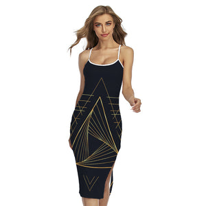 Golden Pyramid Print Cross Back Cami Dress