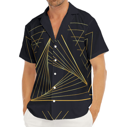 Golden Pyramid Print Men's Deep V-Neck Shirt