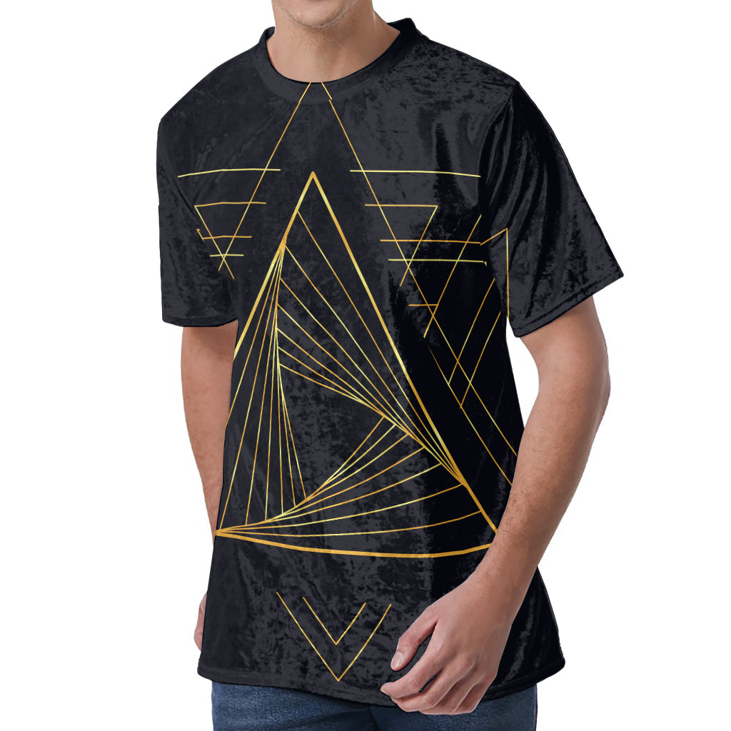 Golden Pyramid Print Men's Velvet T-Shirt
