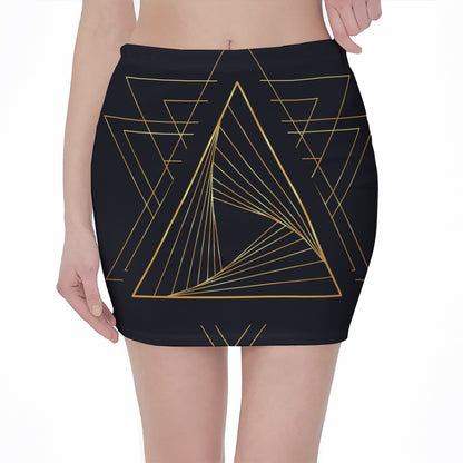 Golden Pyramid Print Pencil Mini Skirt
