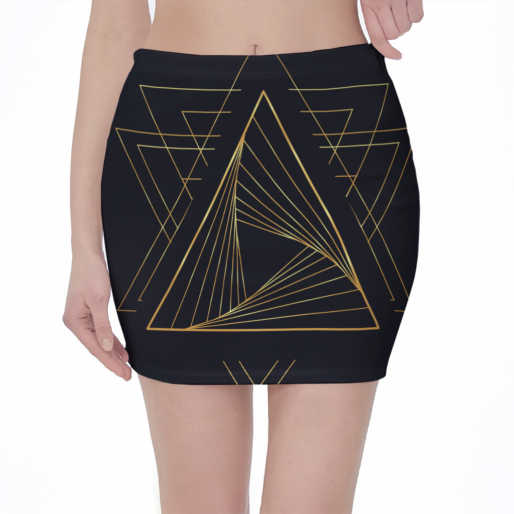 Golden Pyramid Print Pencil Mini Skirt