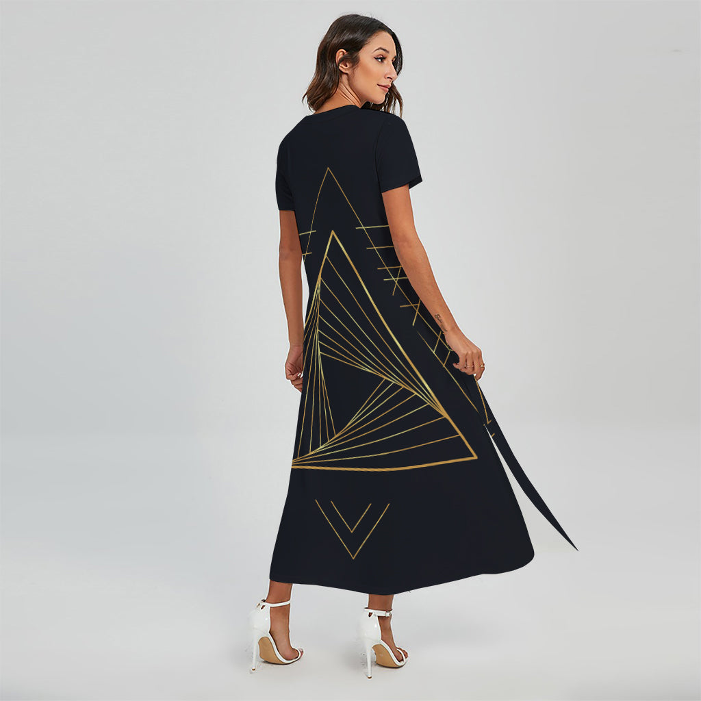 Golden Pyramid Print Short Sleeve Maxi Dress