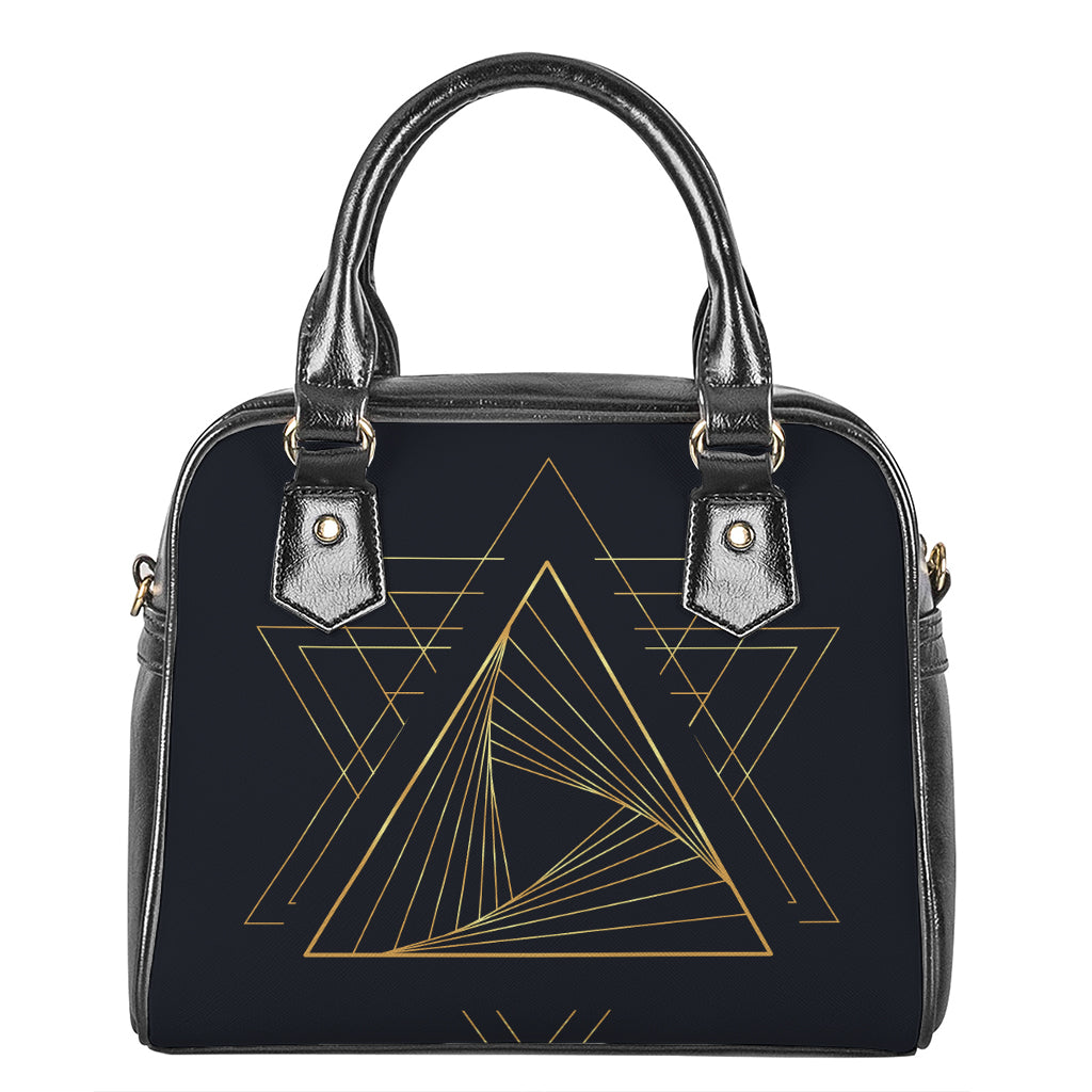 Golden Pyramid Print Shoulder Handbag