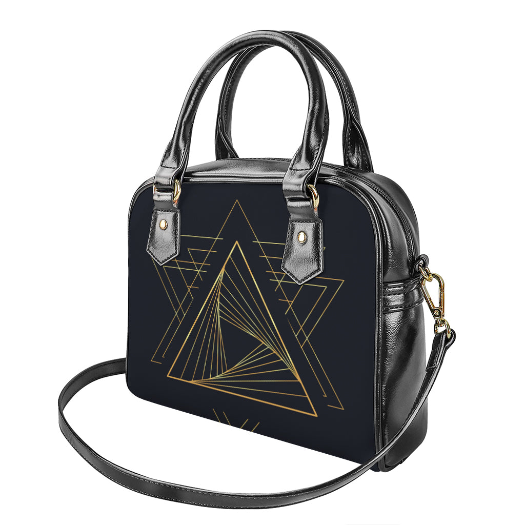 Golden Pyramid Print Shoulder Handbag