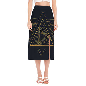 Golden Pyramid Print Side Slit Midi Skirt