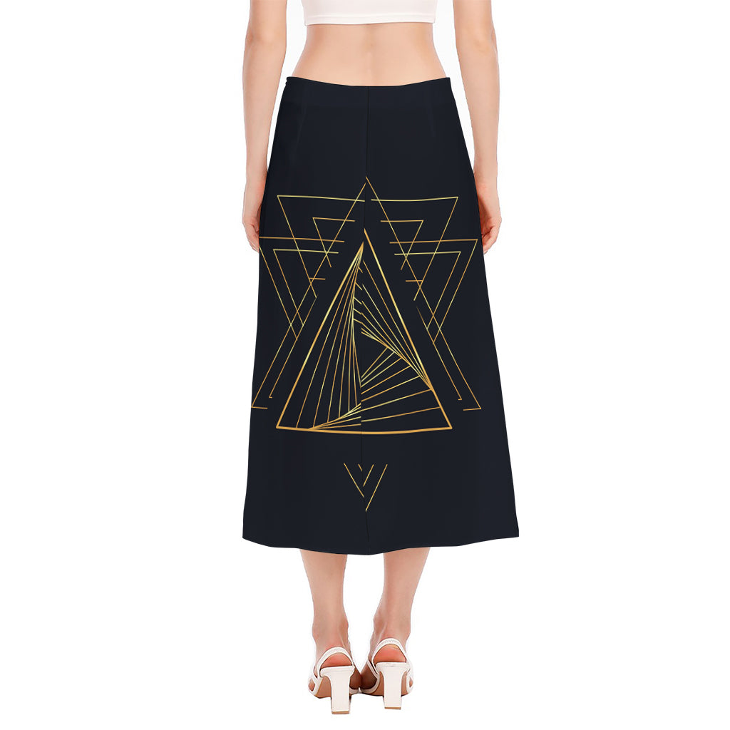 Golden Pyramid Print Side Slit Midi Skirt