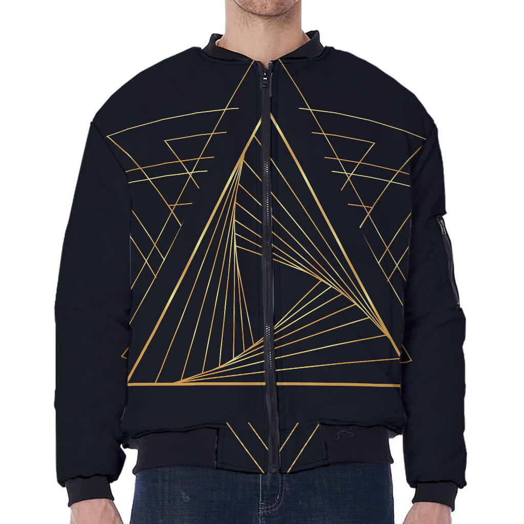 Golden Pyramid Print Zip Sleeve Bomber Jacket