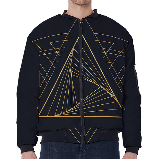 Golden Pyramid Print Zip Sleeve Bomber Jacket