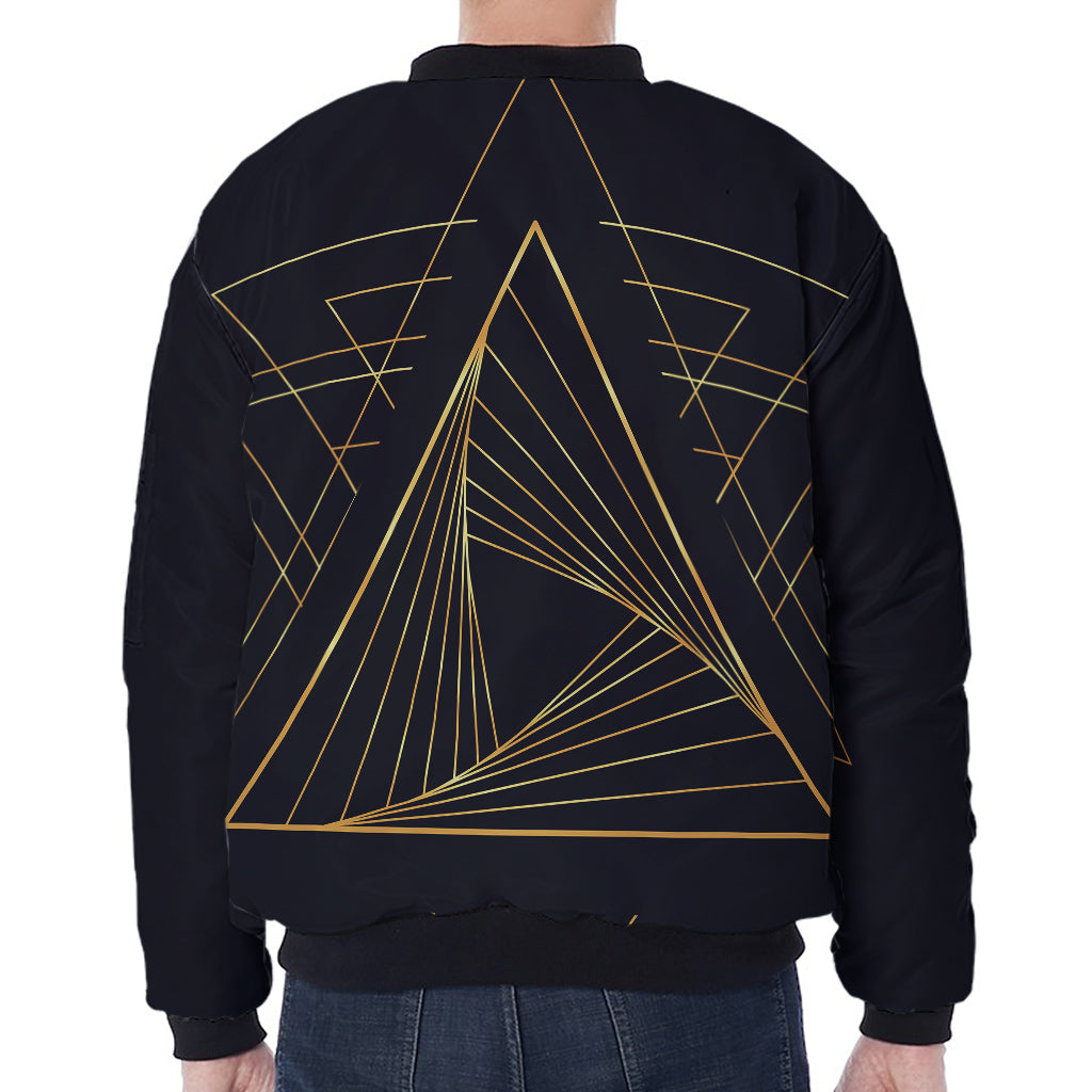 Golden Pyramid Print Zip Sleeve Bomber Jacket