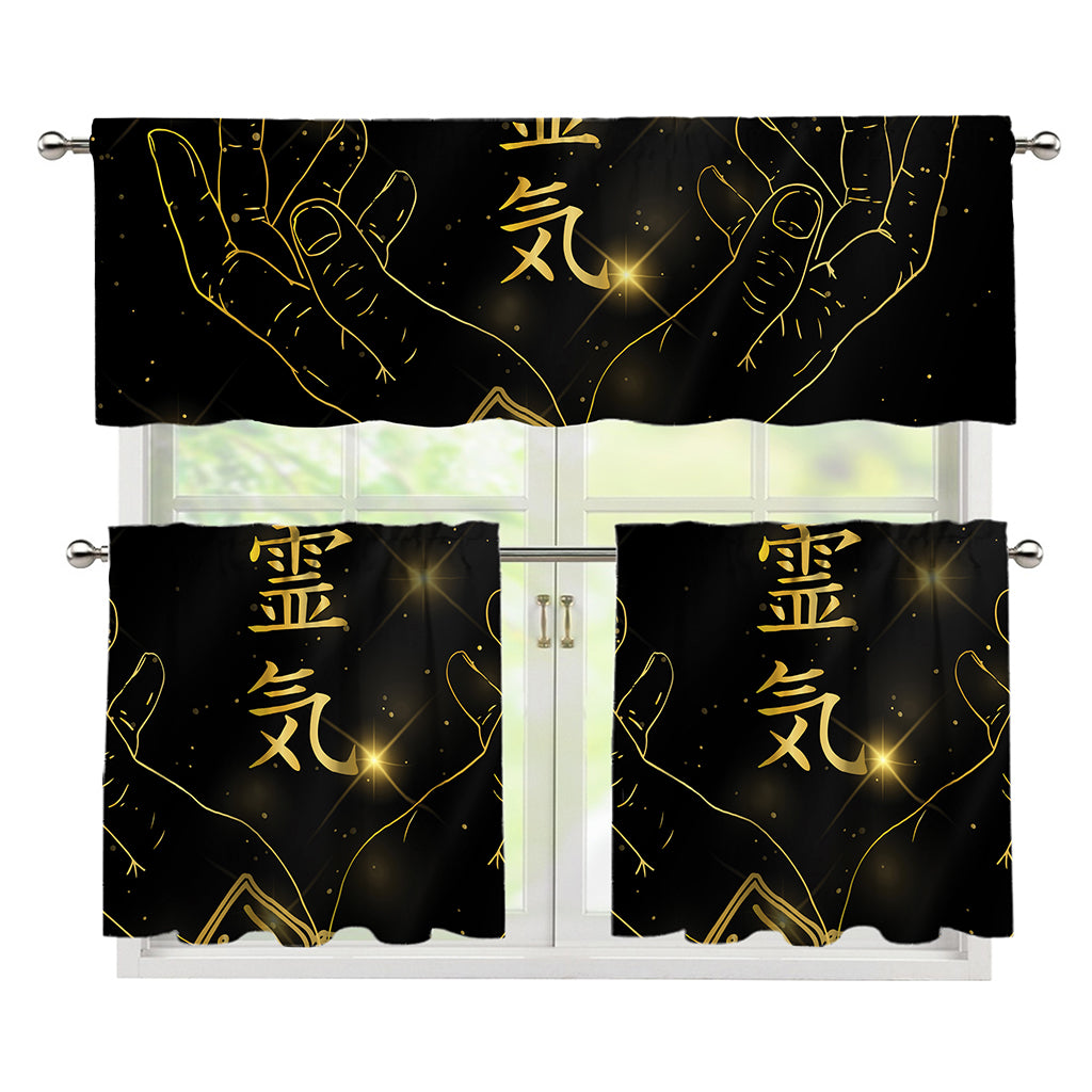 Golden Reiki Print 3 Piece Kitchen Curtains