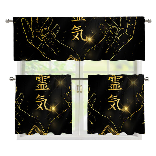 Golden Reiki Print 3 Piece Kitchen Curtains