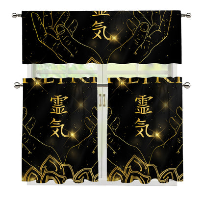 Golden Reiki Print 3 Piece Kitchen Curtains