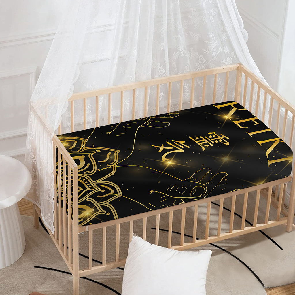 Golden Reiki Print Baby Crib Sheet