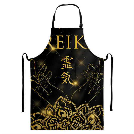 Golden Reiki Print Bib Apron With Pocket