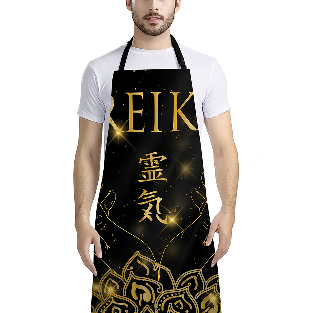 Golden Reiki Print Bib Apron With Pocket