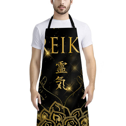 Golden Reiki Print Bib Apron With Pocket