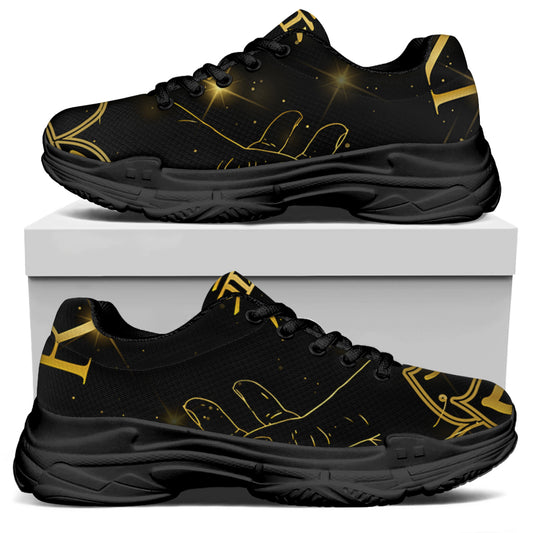 Golden Reiki Print Black Chunky Shoes