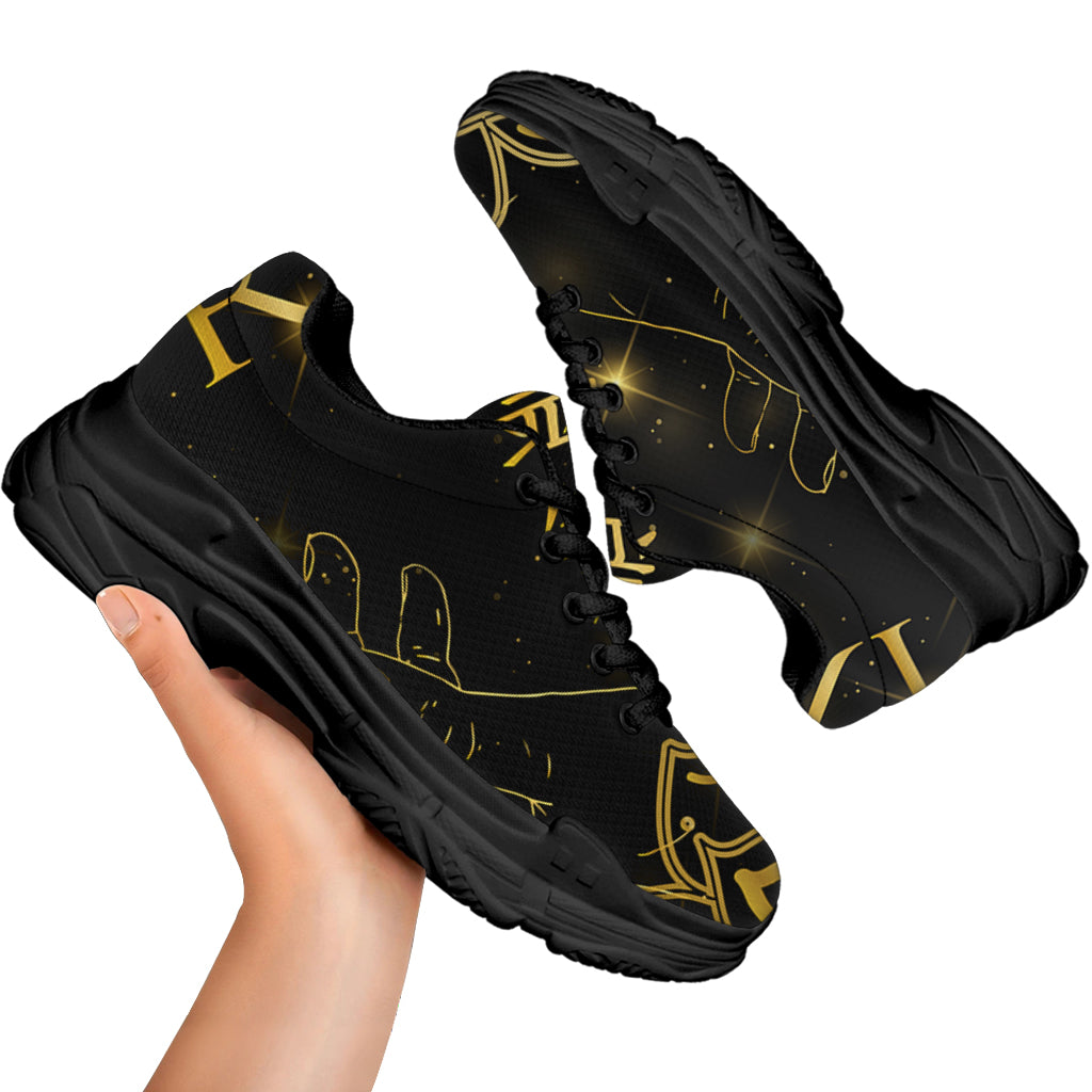 Golden Reiki Print Black Chunky Shoes