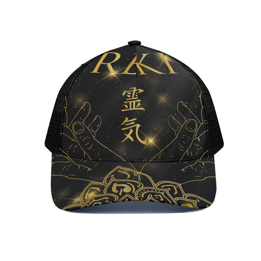 Golden Reiki Print Black Mesh Trucker Cap