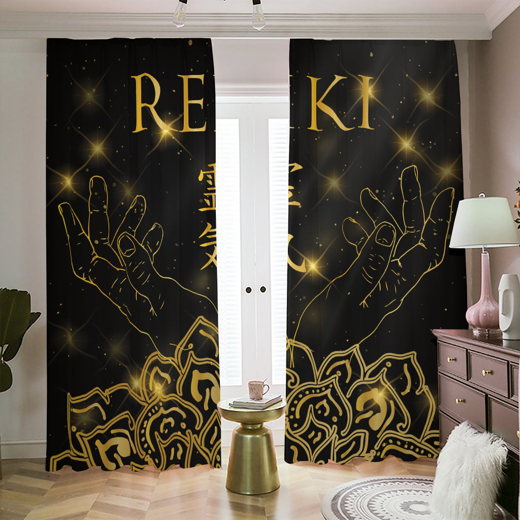 Golden Reiki Print Blackout Pencil Pleat Curtains