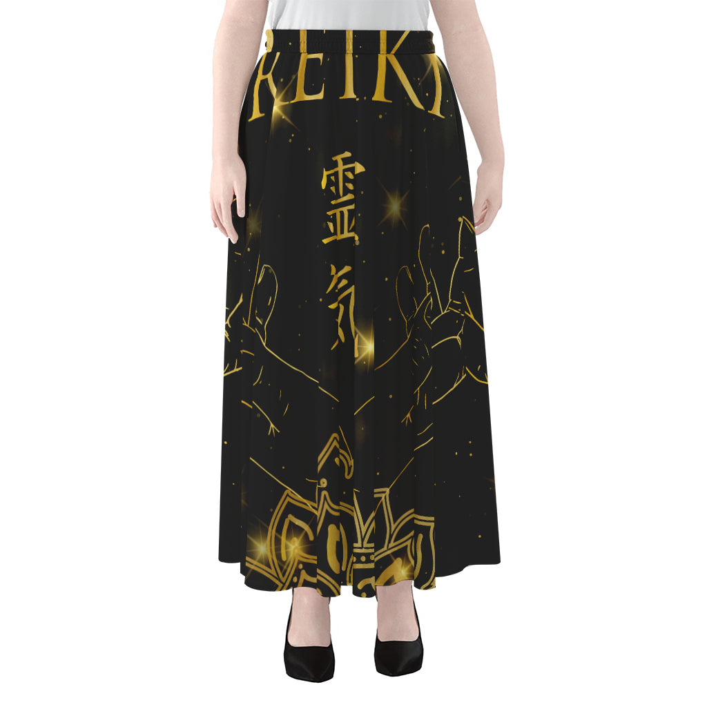 Golden Reiki Print Chiffon Maxi Skirt