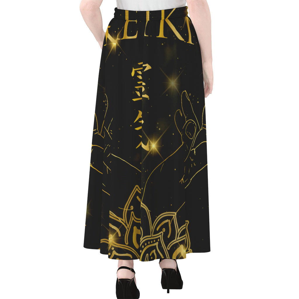Golden Reiki Print Chiffon Maxi Skirt