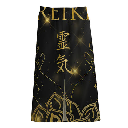 Golden Reiki Print Cotton Front Slit Maxi Skirt