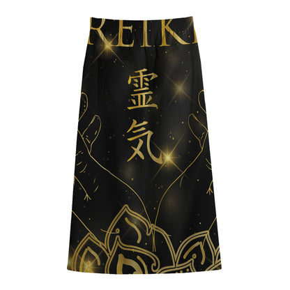 Golden Reiki Print Cotton Front Slit Maxi Skirt