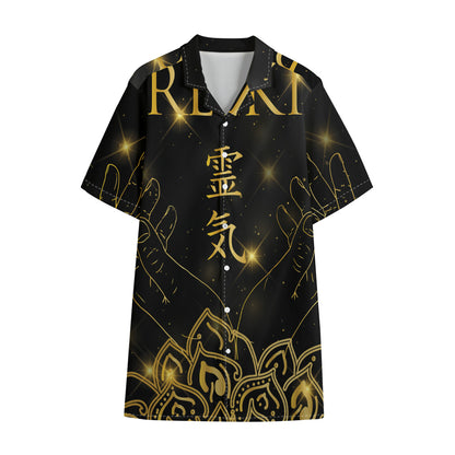 Golden Reiki Print Cotton Hawaiian Shirt