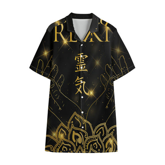 Golden Reiki Print Cotton Hawaiian Shirt