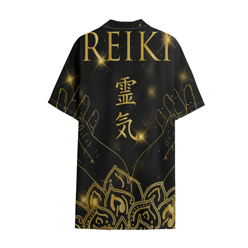 Golden Reiki Print Cotton Hawaiian Shirt