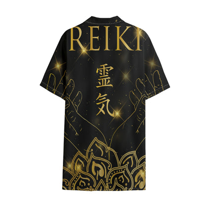 Golden Reiki Print Cotton Hawaiian Shirt