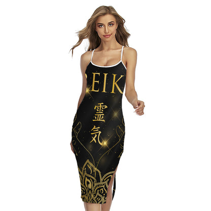 Golden Reiki Print Cross Back Cami Dress