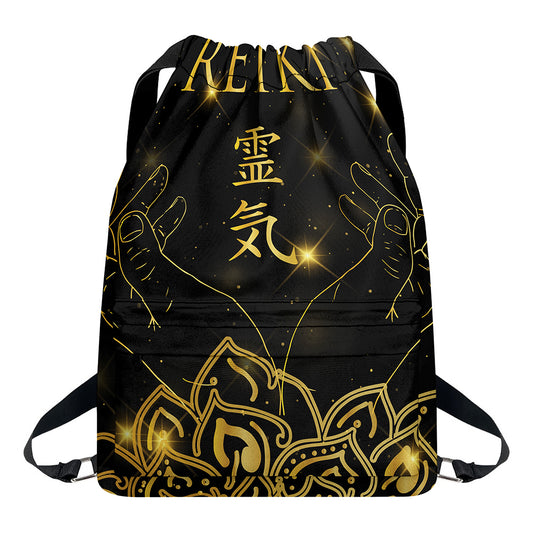 Golden Reiki Print Drawstring Backpack