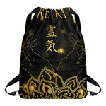 Golden Reiki Print Drawstring Backpack