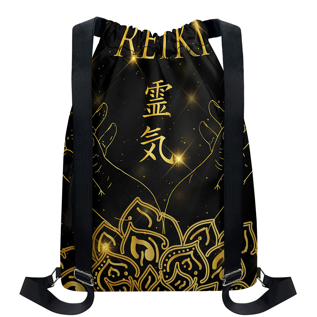 Golden Reiki Print Drawstring Backpack