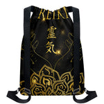 Golden Reiki Print Drawstring Backpack