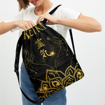 Golden Reiki Print Drawstring Backpack