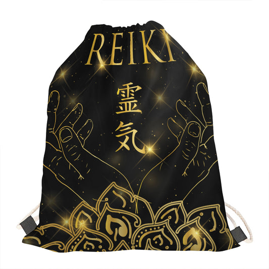 Golden Reiki Print Drawstring Bag