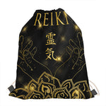 Golden Reiki Print Drawstring Bag
