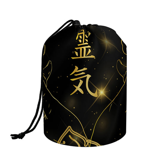 Golden Reiki Print Drawstring Makeup Bag