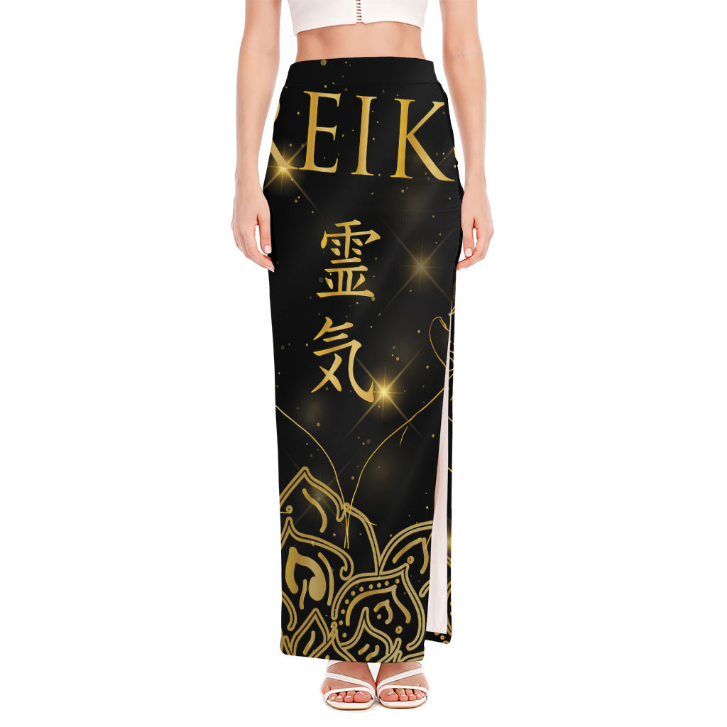 Golden Reiki Print High Slit Maxi Skirt